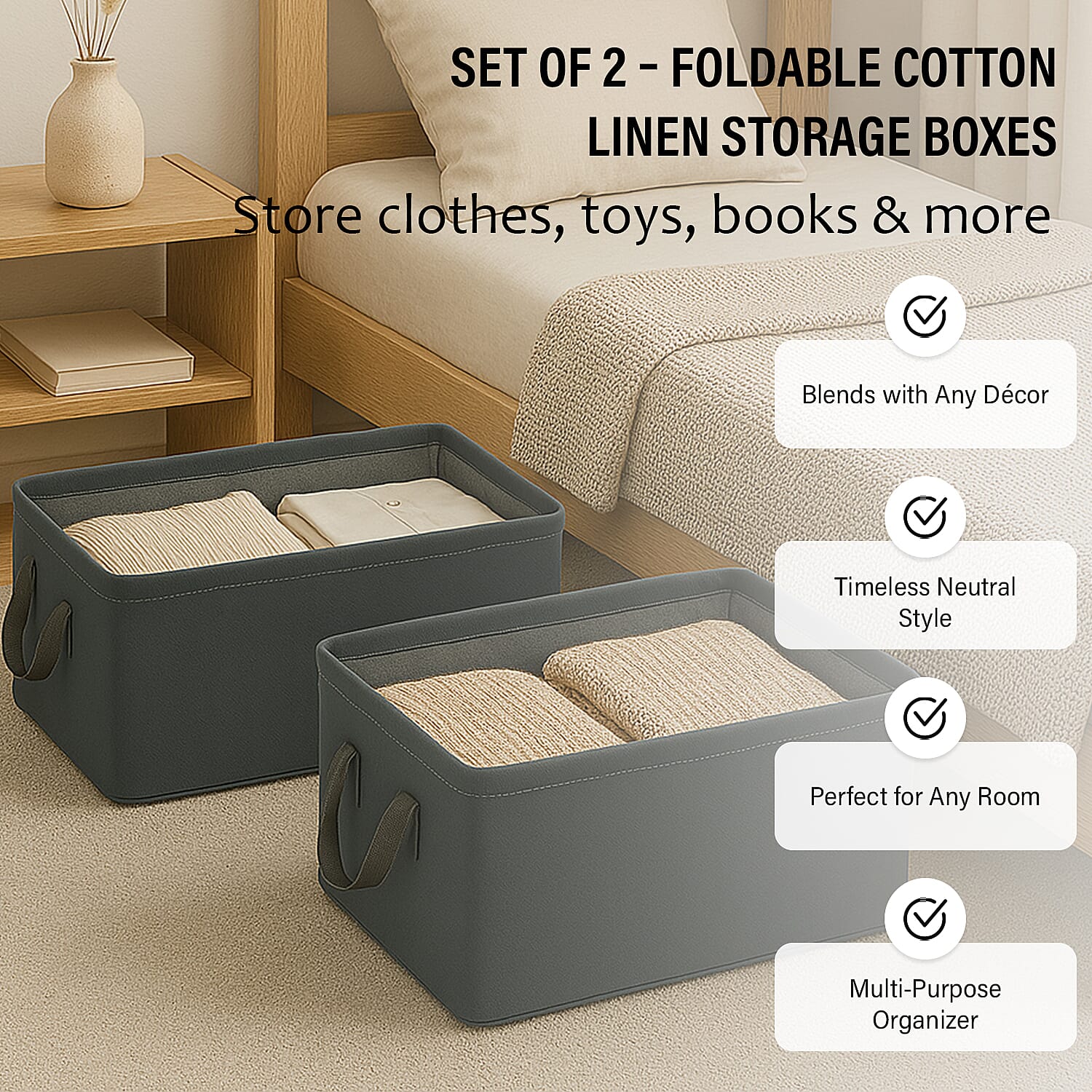 Set of 2- Collapsible Storage Box (Size 45x28x20cm) - Grey 8055186 2