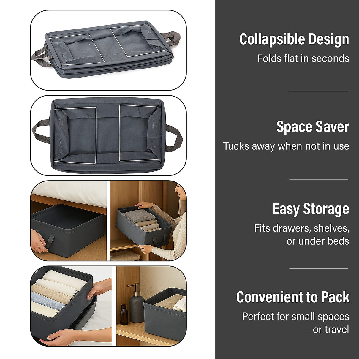 Set of 2- Collapsible Storage Box (Size 45x28x20cm) - Grey 8055186 5