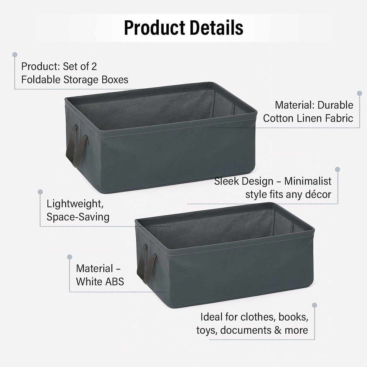 Set of 2- Collapsible Storage Box (Size 45x28x20cm) - Grey 8055186 6
