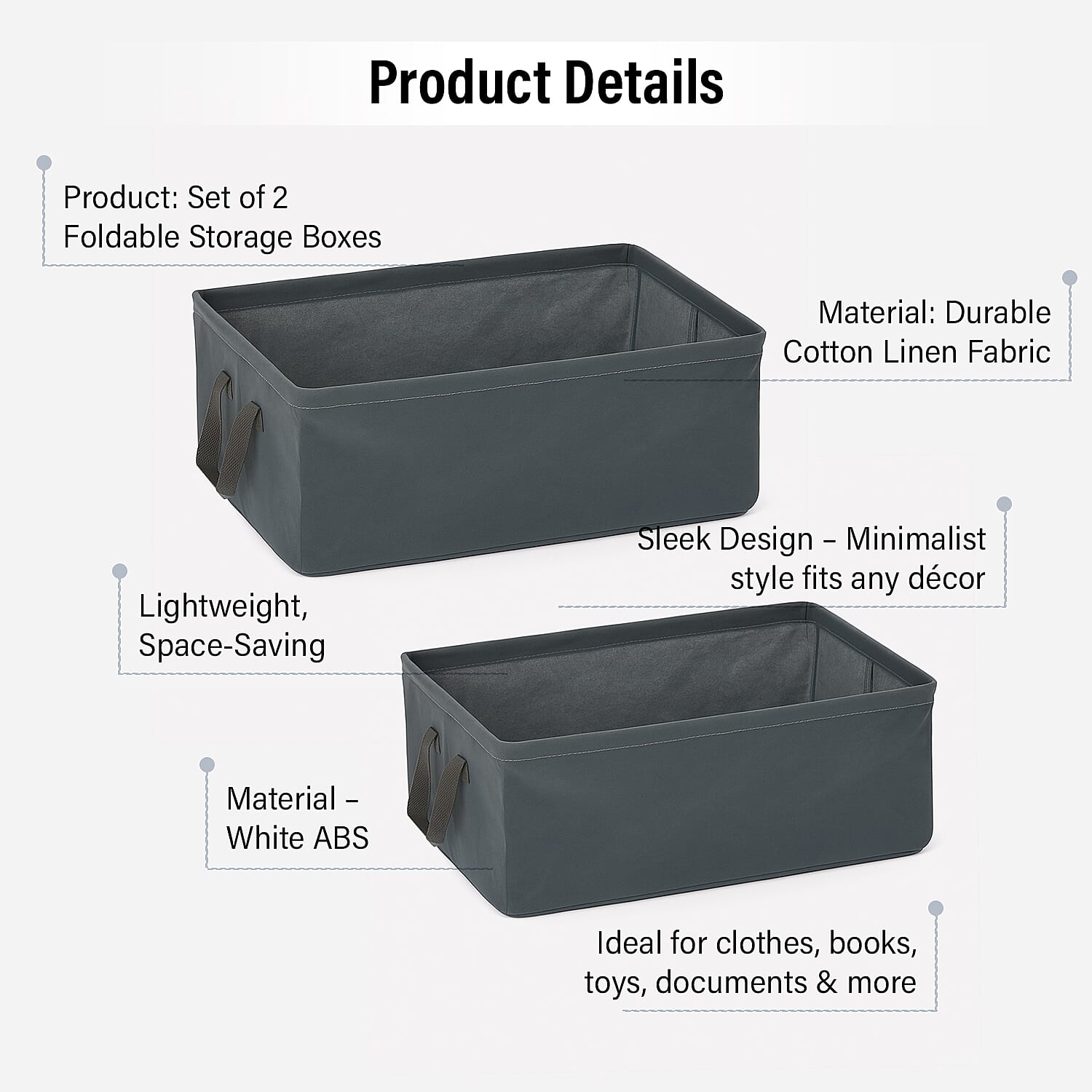 Set of 2- Collapsible Storage Box (Size 45x28x20cm) - Grey 8055186 6