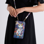 Set of 2 - Cat Print RFID Blocking Tote Bag & Cellphone Purse - Blue