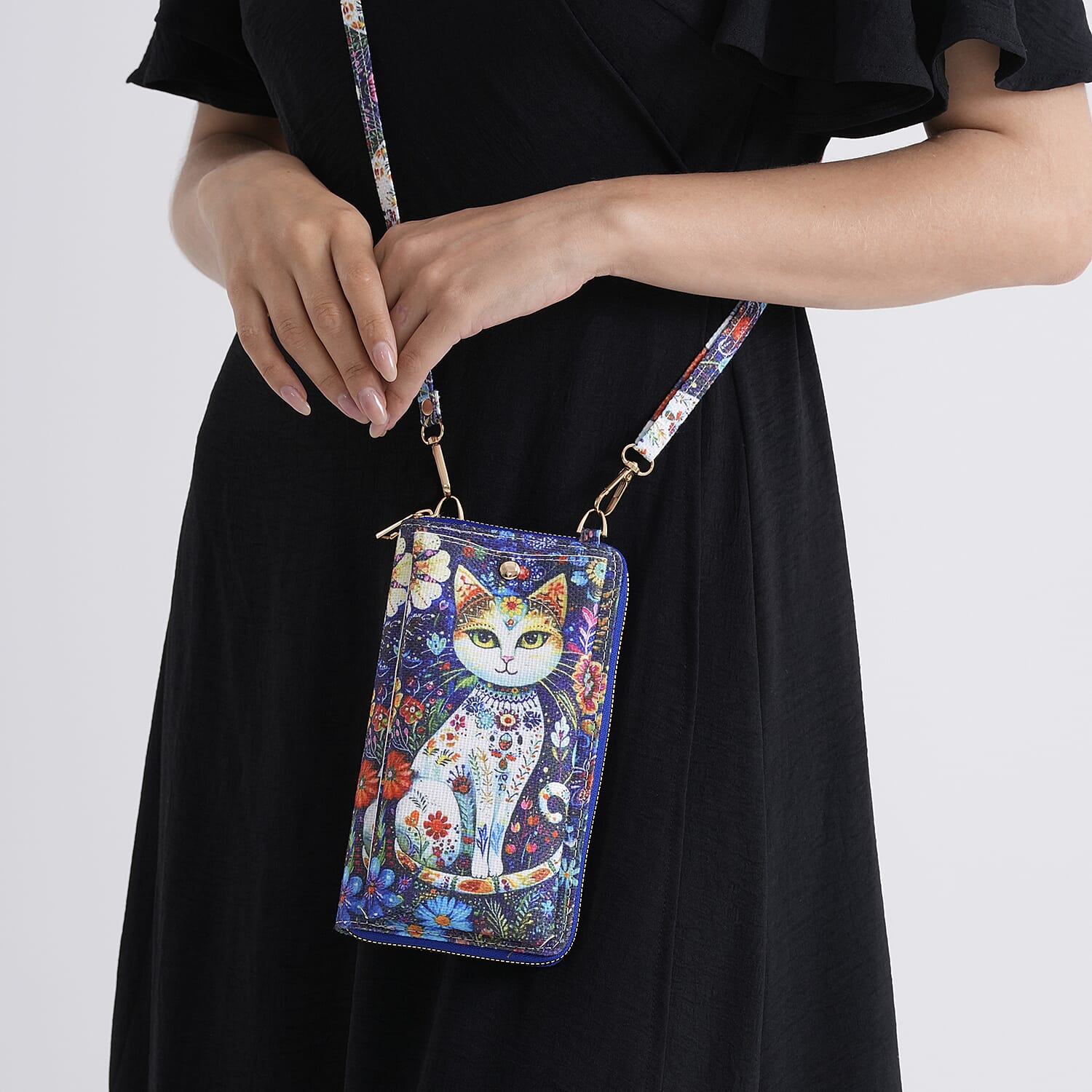 Set of 2 - Cat Print RFID Blocking Tote Bag &amp; Cellphone Purse - Blue 8479698 4