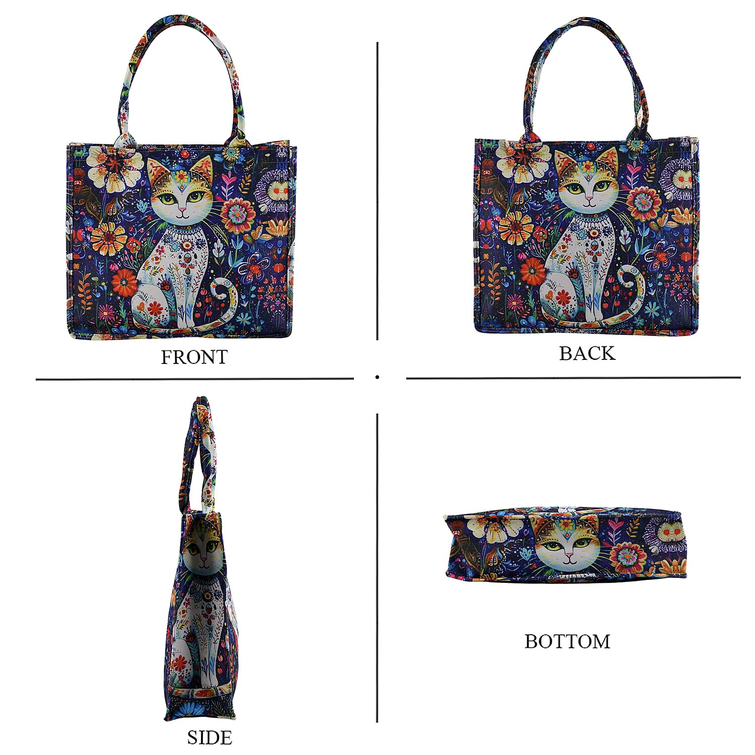Set of 2 - Cat Print RFID Blocking Tote Bag &amp; Cellphone Purse - Blue 8479698 5