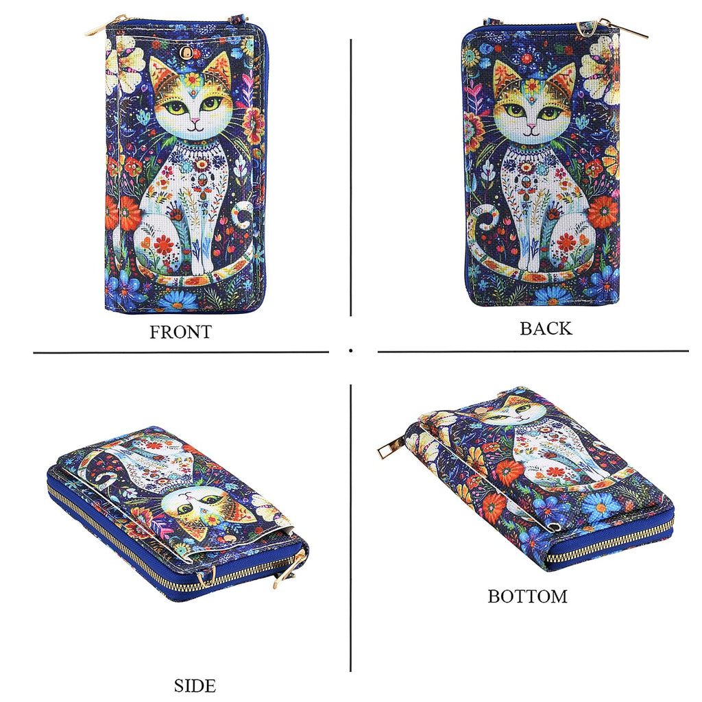 Set of 2 - Cat Print RFID Blocking Tote Bag & Cellphone Purse - Blue