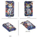 Set of 2 - Cat Print RFID Blocking Tote Bag & Cellphone Purse - Blue