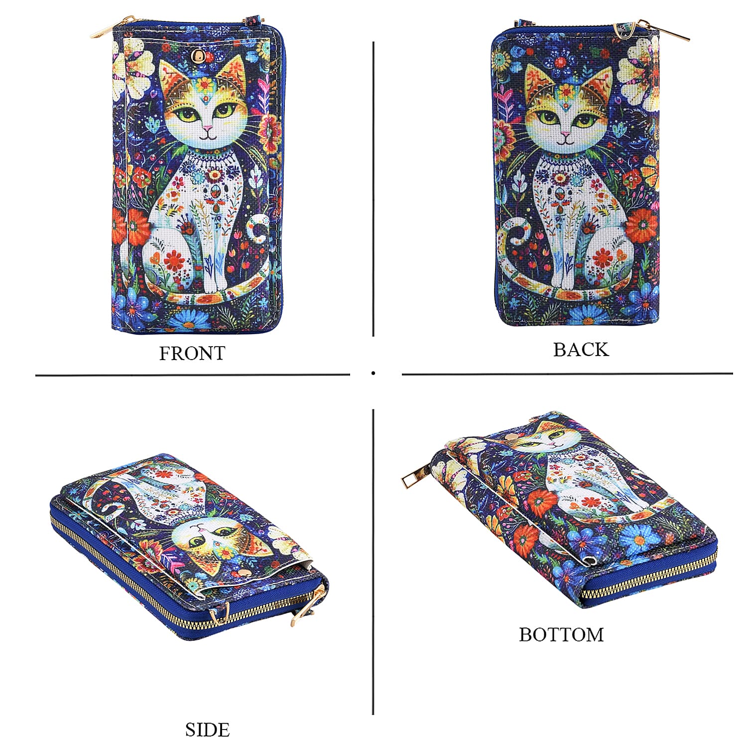 Set of 2 - Cat Print RFID Blocking Tote Bag &amp; Cellphone Purse - Blue 8479698 8