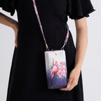 Set of 2 - Swan & Flower Print RFID Blocking Tote Bag & Cellphone Purse - Pink & Multi