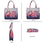 Set of 2 - Swan & Flower Print RFID Blocking Tote Bag & Cellphone Purse - Pink & Multi