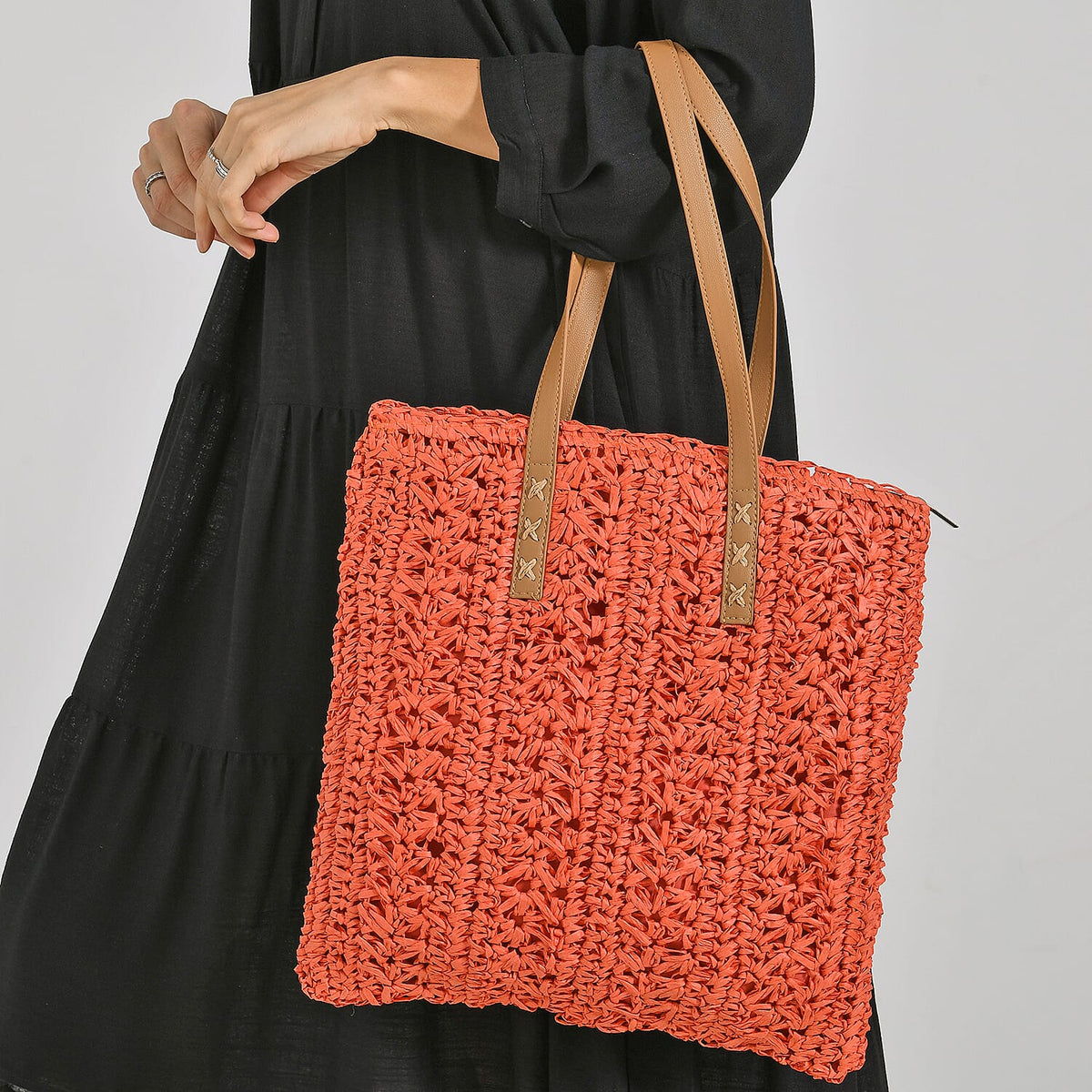 Patterned Tote Bag (Size 36x38x1 cm) - Orange &amp; Khaki V32645358 3