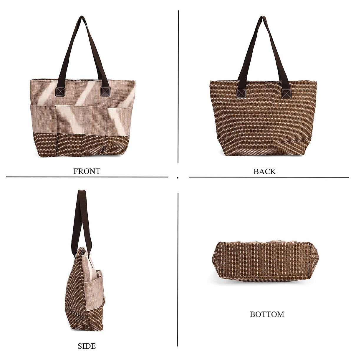 Set of 3 - Woven Geometric Pattern Tote Bag, Pouch and Picnic Mat - Khaki 8049264 3