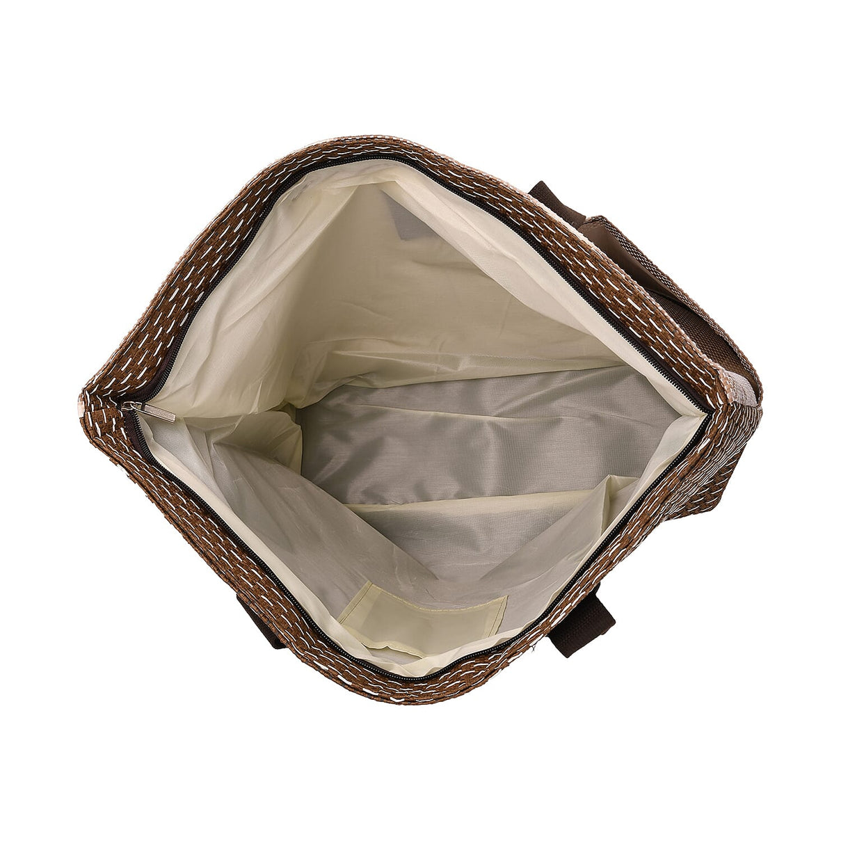 Set of 3 - Woven Geometric Pattern Tote Bag, Pouch and Picnic Mat - Khaki 8049264 4
