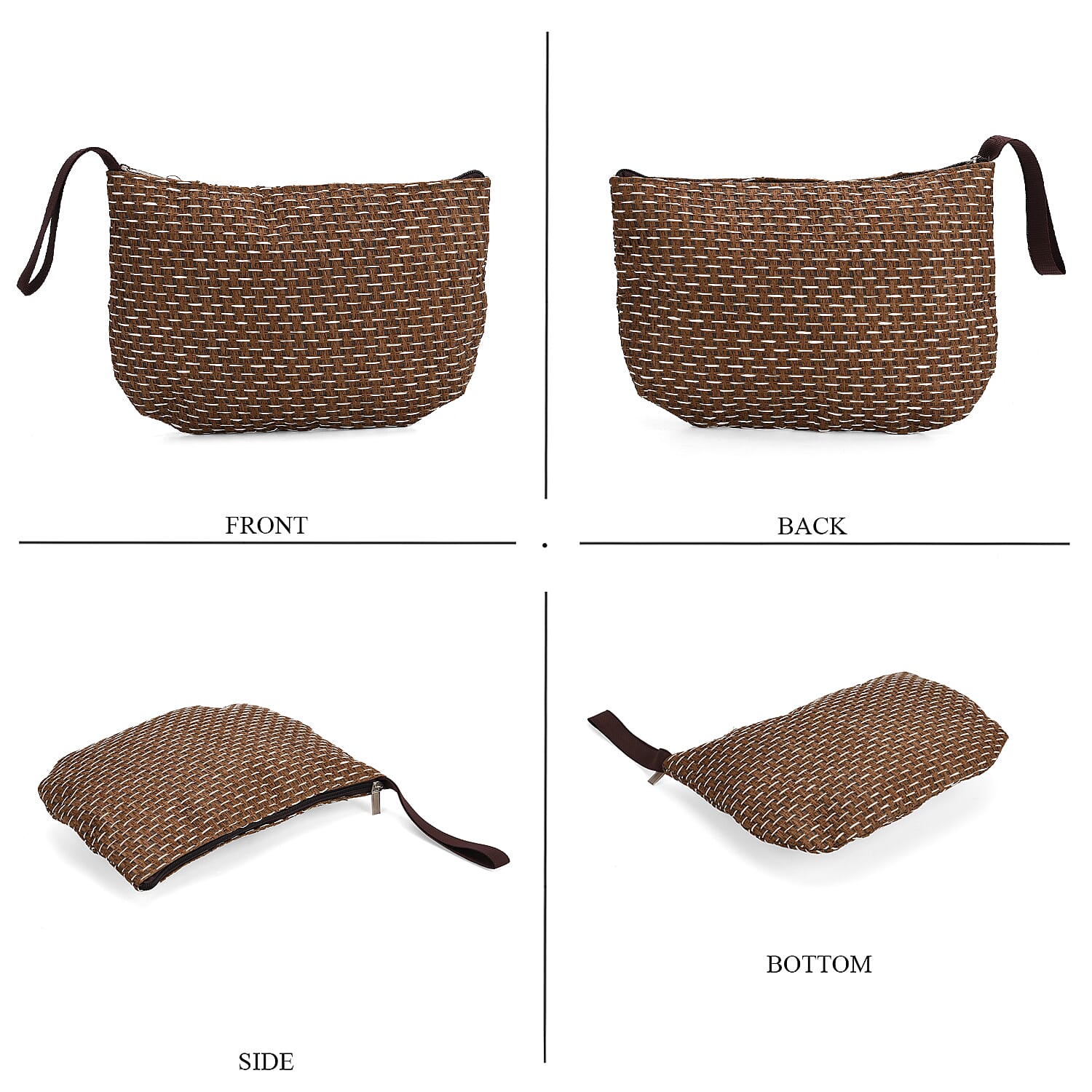 Set of 3 - Woven Geometric Pattern Tote Bag, Pouch and Picnic Mat - Khaki 8049264 6