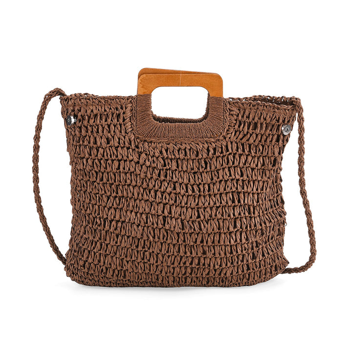 Bohemian Straw-Style Tote Bag with Top Handles - Navy 8044519 1