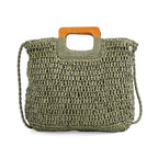 Bohemian Straw-Style Tote Bag with Top Handles - Green