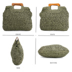 Bohemian Straw-Style Tote Bag with Top Handles - Green