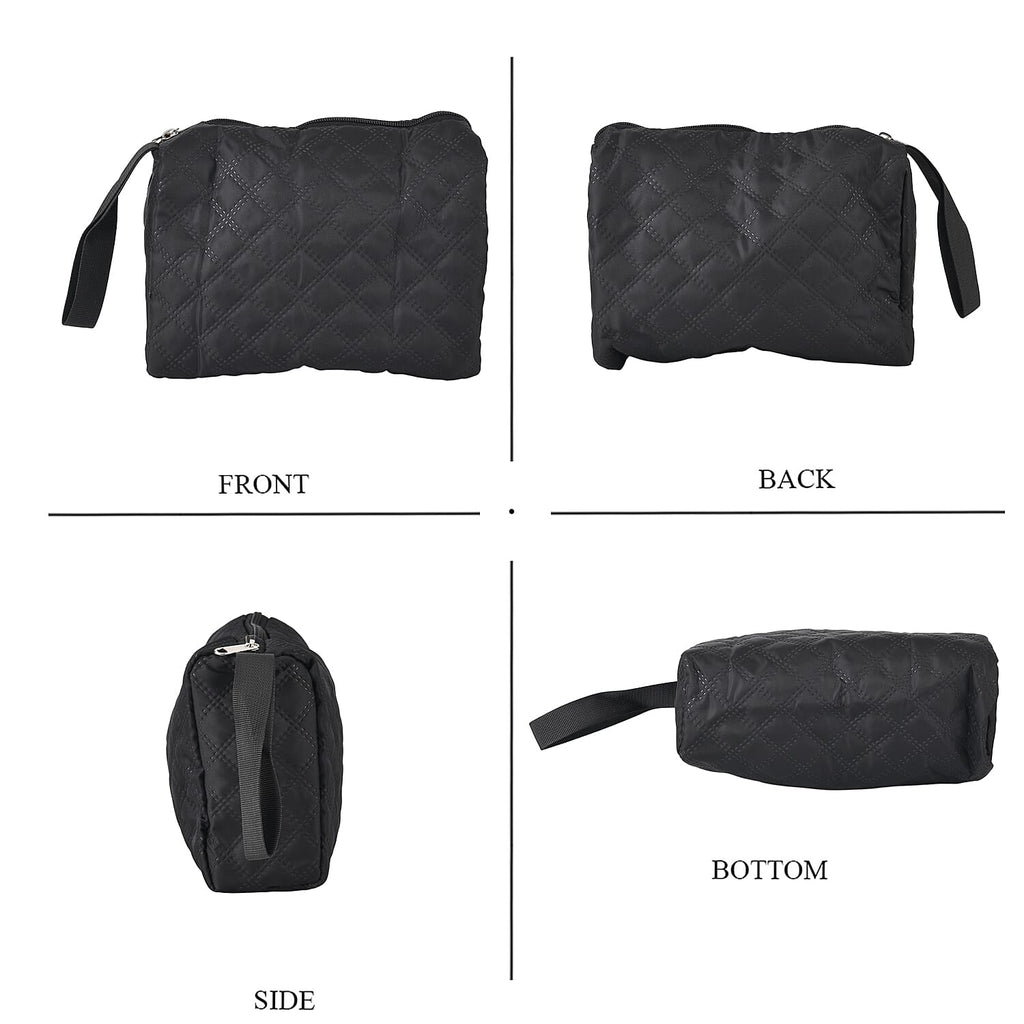 Designer Inspired-  3 Pcs Quilted Travel Bag Set - Black