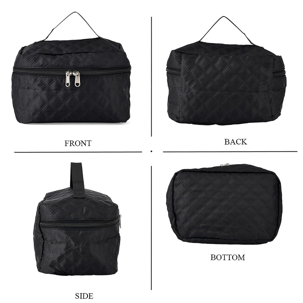 Designer Inspired-  3 Pcs Quilted Travel Bag Set - Black