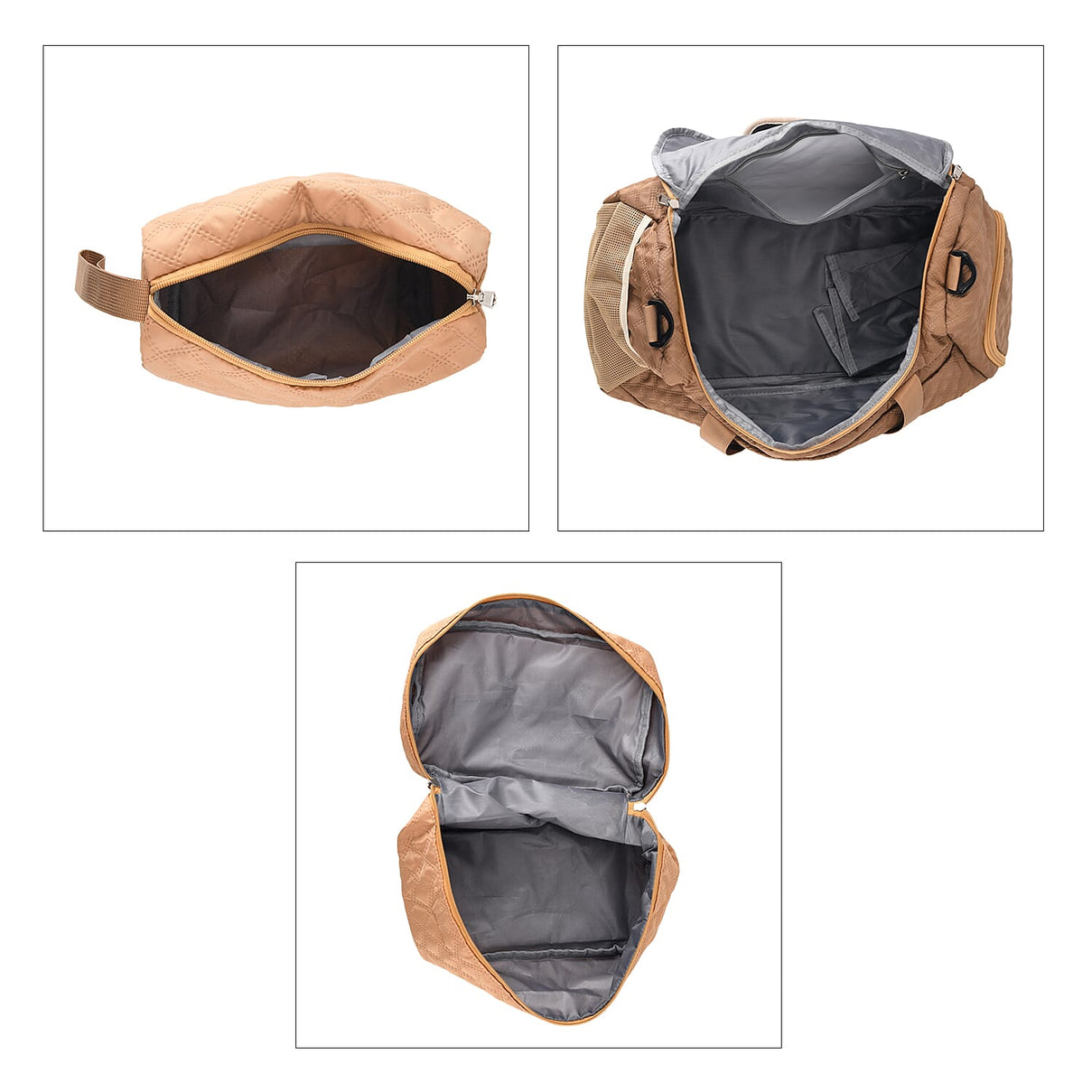 Designer Inspired-  3 Pcs Quilted Travel Bag Set - Brown V32514197 5