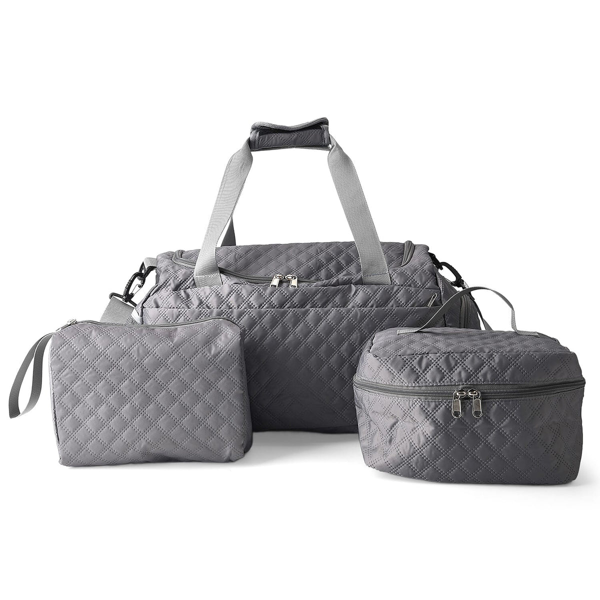 Designer Inspired-  3 Pcs Quilted Travel Bag Set - Grey V32513846 0