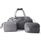 Designer Inspired-  3 Pcs Quilted Travel Bag Set - Grey