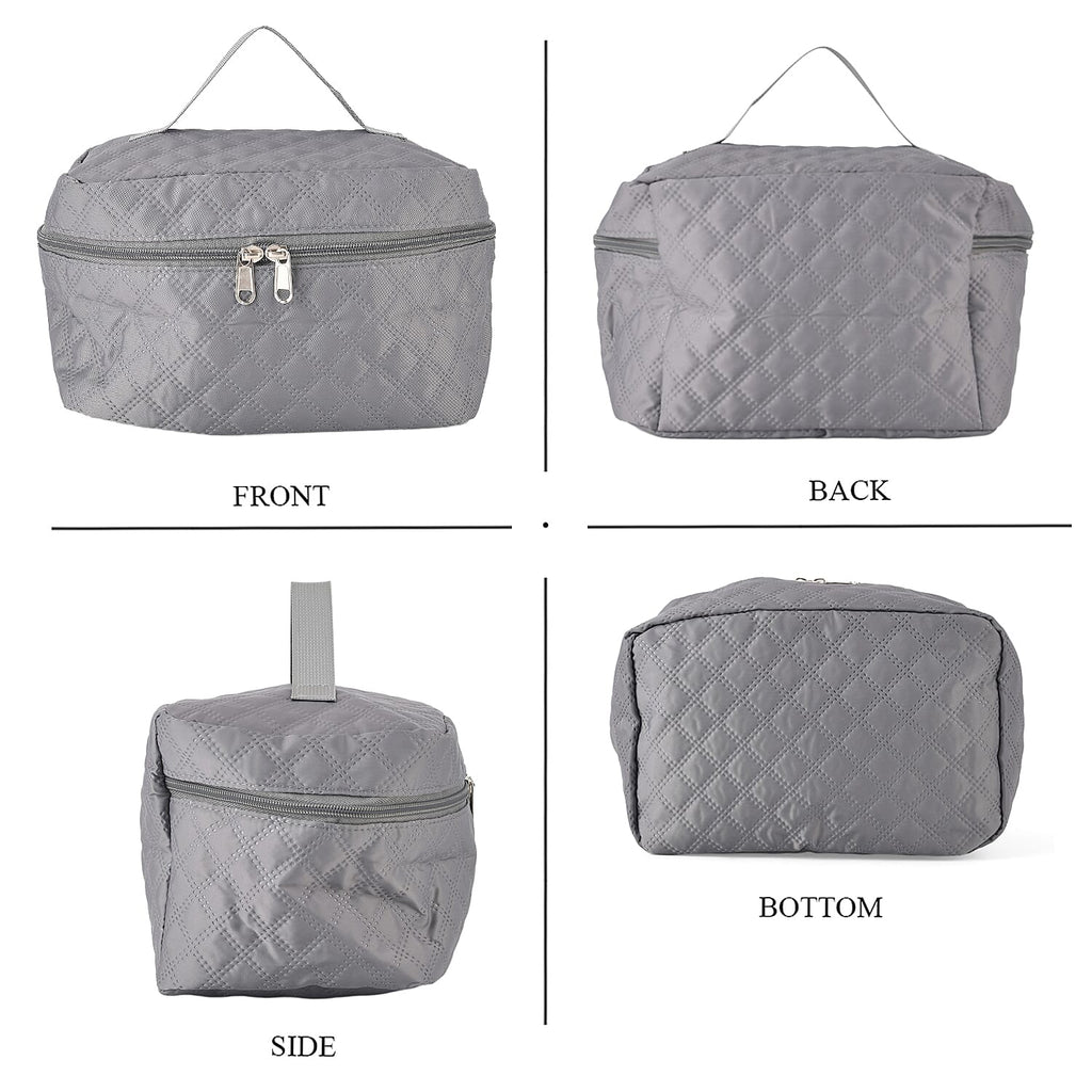 Designer Inspired-  3 Pcs Quilted Travel Bag Set - Grey