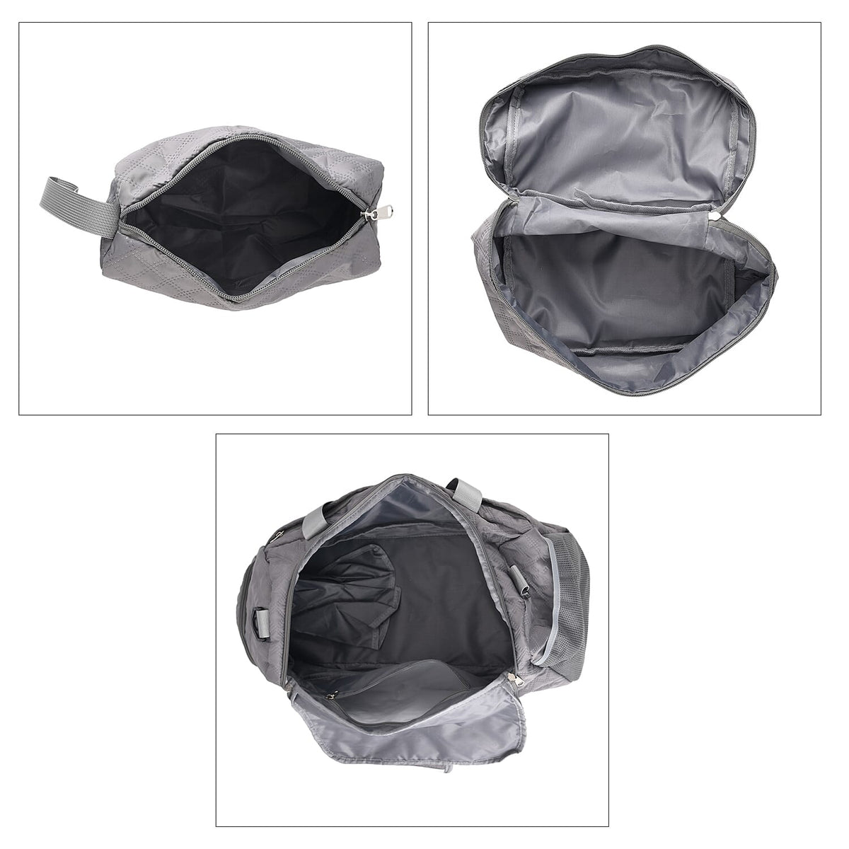 Designer Inspired-  3 Pcs Quilted Travel Bag Set - Grey V32513846 5