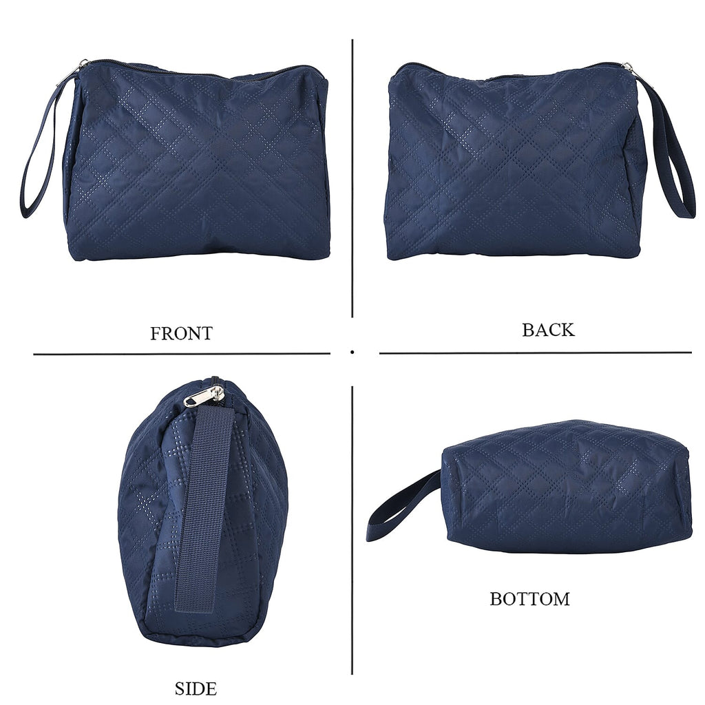 Designer Inspired-  3 Pcs Quilted Travel Bag Set - Navy