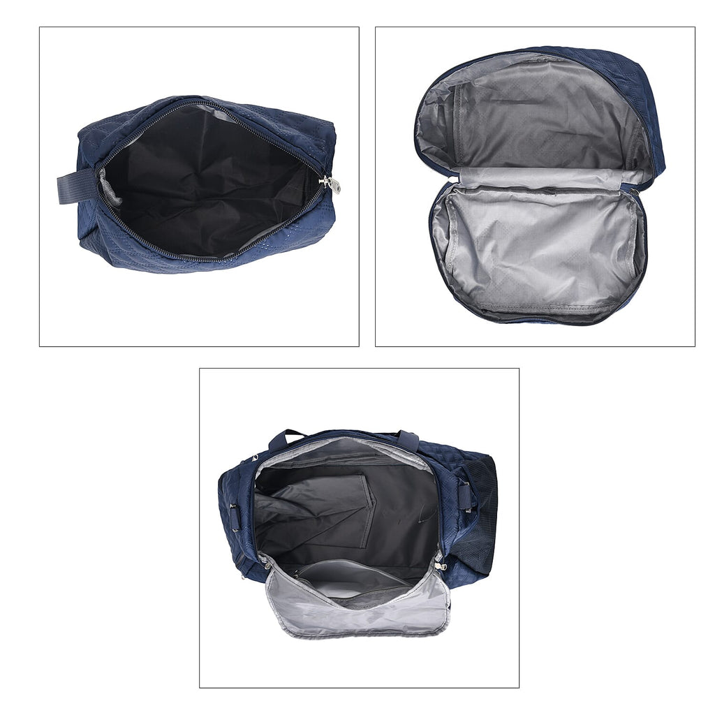 Designer Inspired-  3 Pcs Quilted Travel Bag Set - Navy