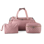 Designer Inspired-  3 Pcs Quilted Travel Bag Set - Pink