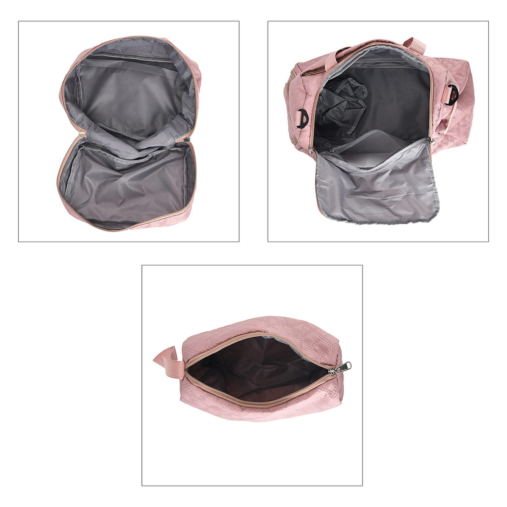 Designer Inspired-  3 Pcs Quilted Travel Bag Set - Pink