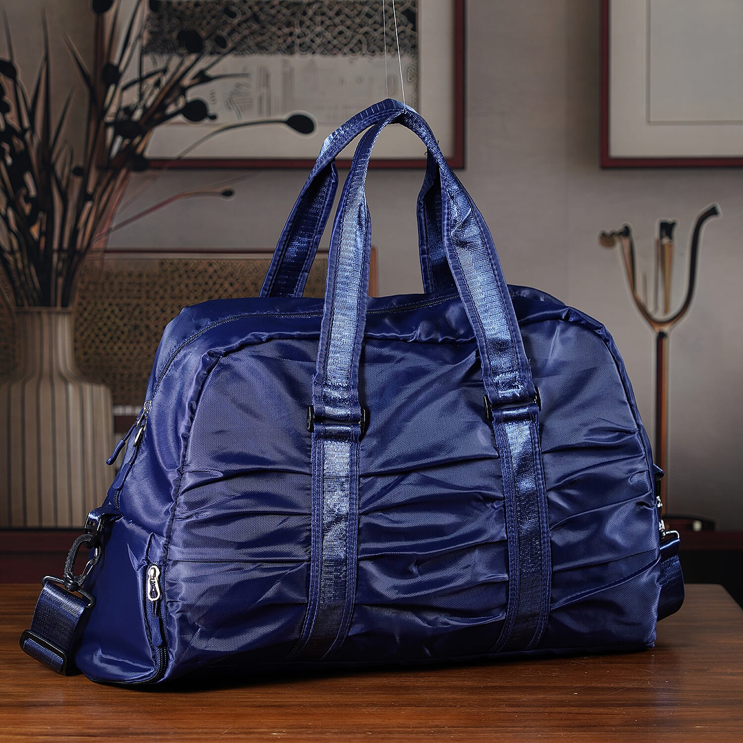 Water Repellent Pleated Travel Dufflle Bag - Navy 8231660 2