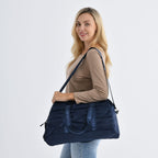 Water Repellent Pleated Travel Dufflle Bag - Navy