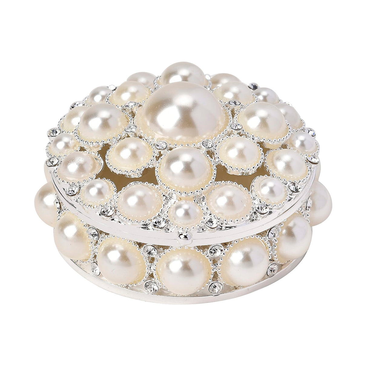 Bowknot Rhinestone Bejewelled Pearl Trinket Box  - White 7686257 0