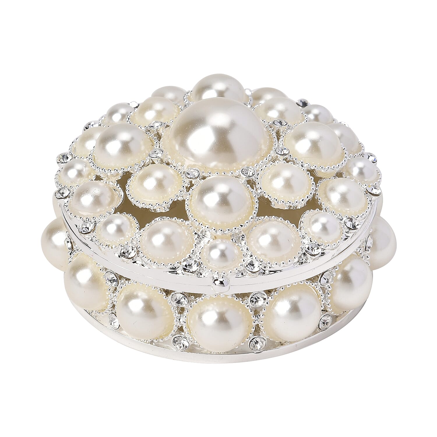 Bowknot Rhinestone Bejewelled Pearl Trinket Box  - White 7686257 0
