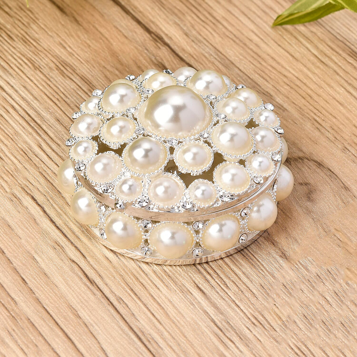 Bowknot Rhinestone Bejewelled Pearl Trinket Box  - White 7686257 1