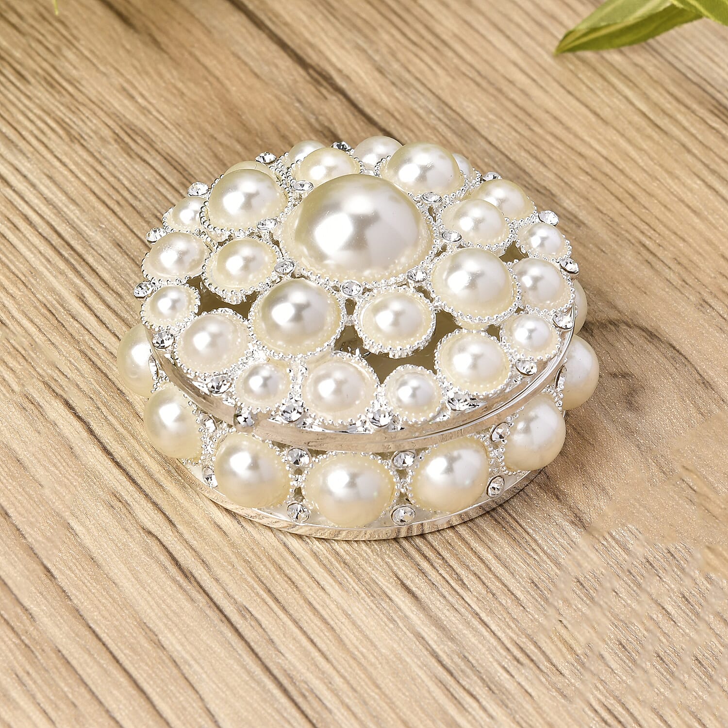 Bowknot Rhinestone Bejewelled Pearl Trinket Box  - White 7686257 1