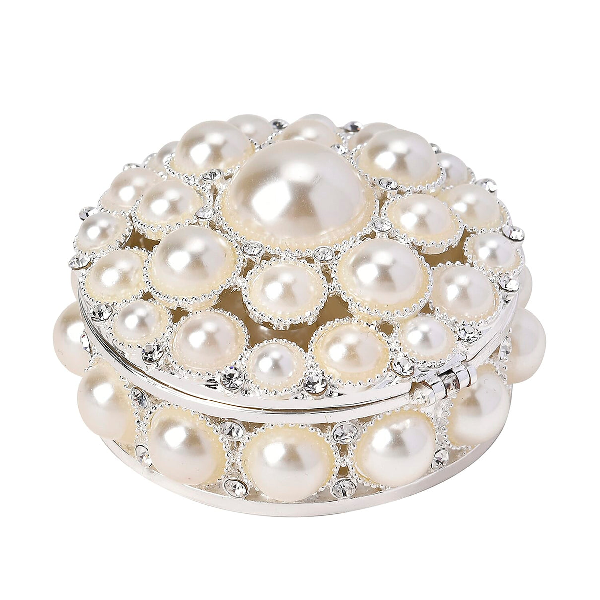 Bowknot Rhinestone Bejewelled Pearl Trinket Box  - White 7686257 2