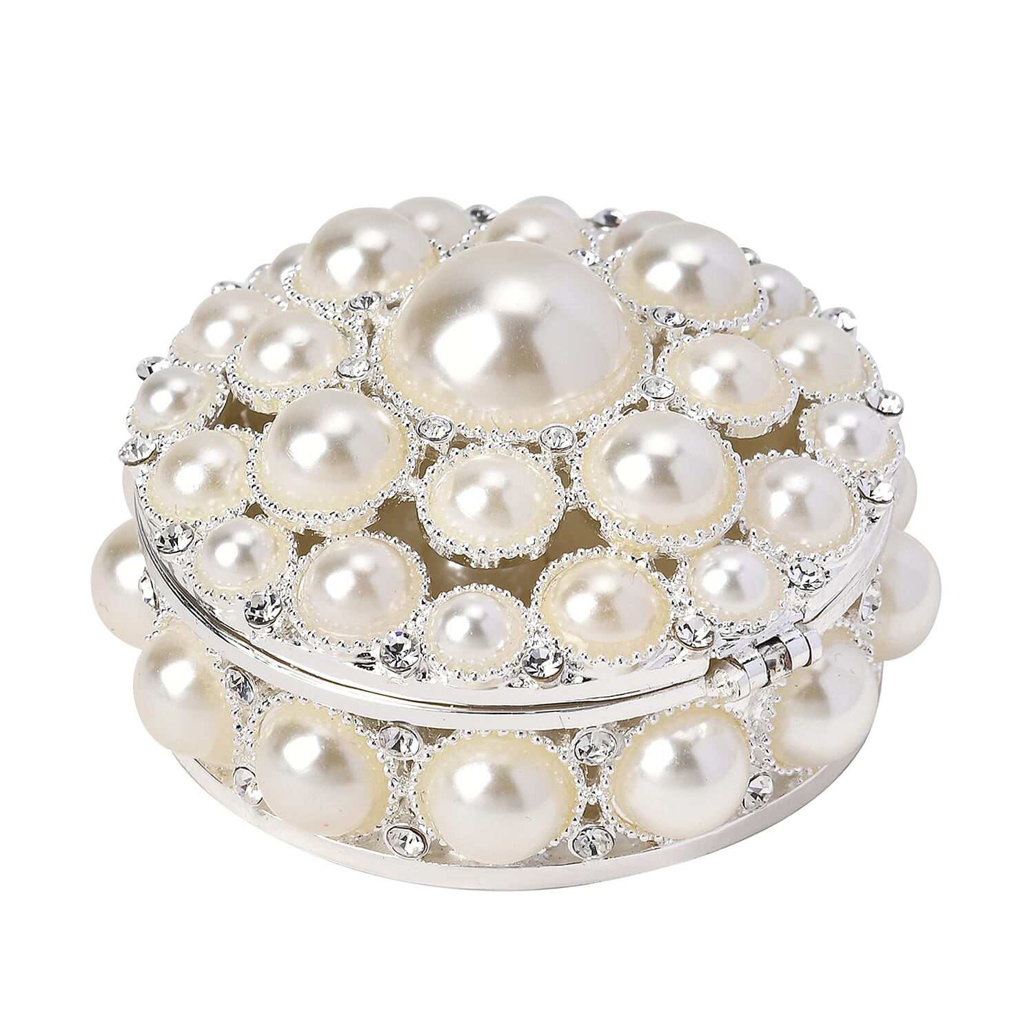 Bowknot Rhinestone Bejewelled Pearl Trinket Box  - White 7686257 2