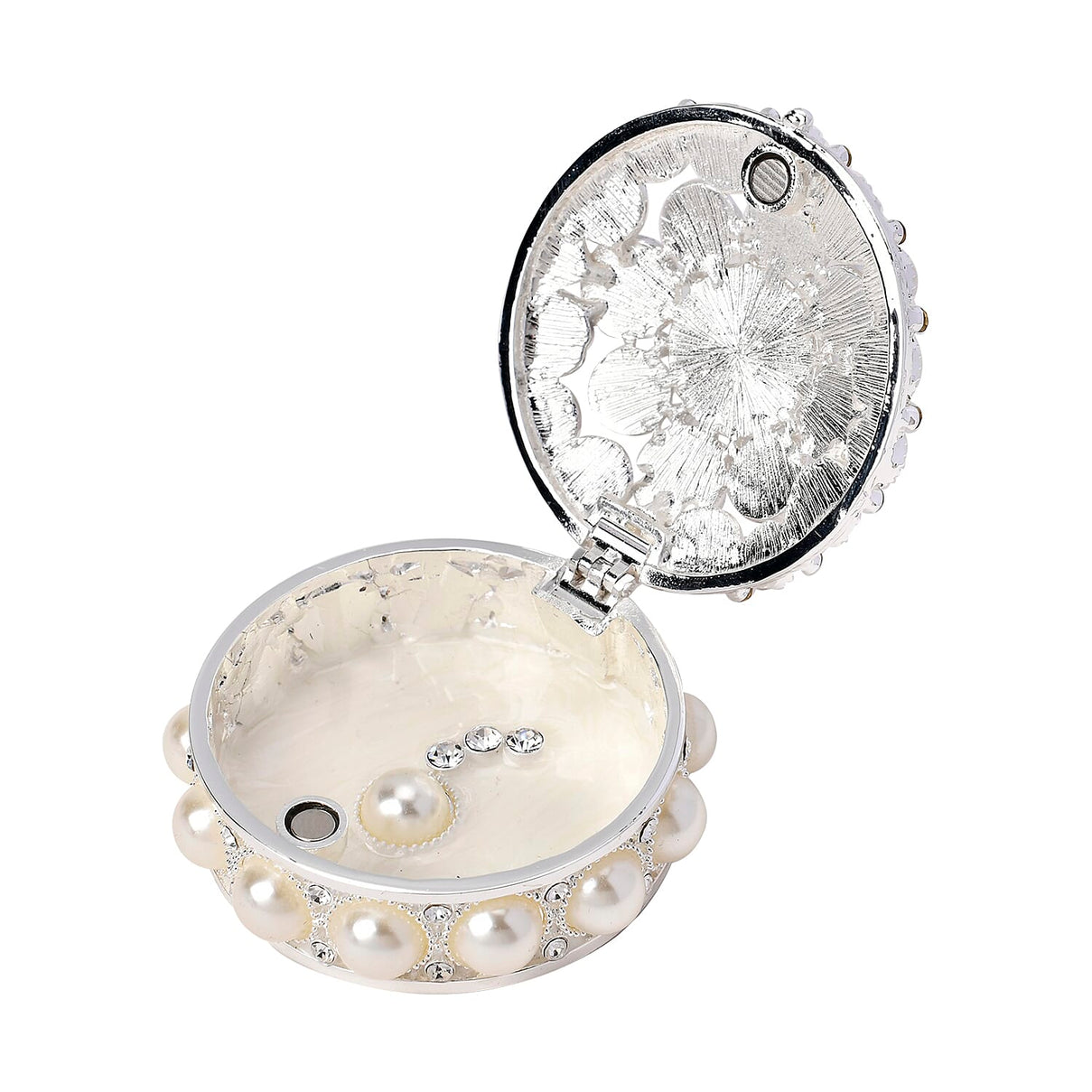 Bowknot Rhinestone Bejewelled Pearl Trinket Box  - White 7686257 3