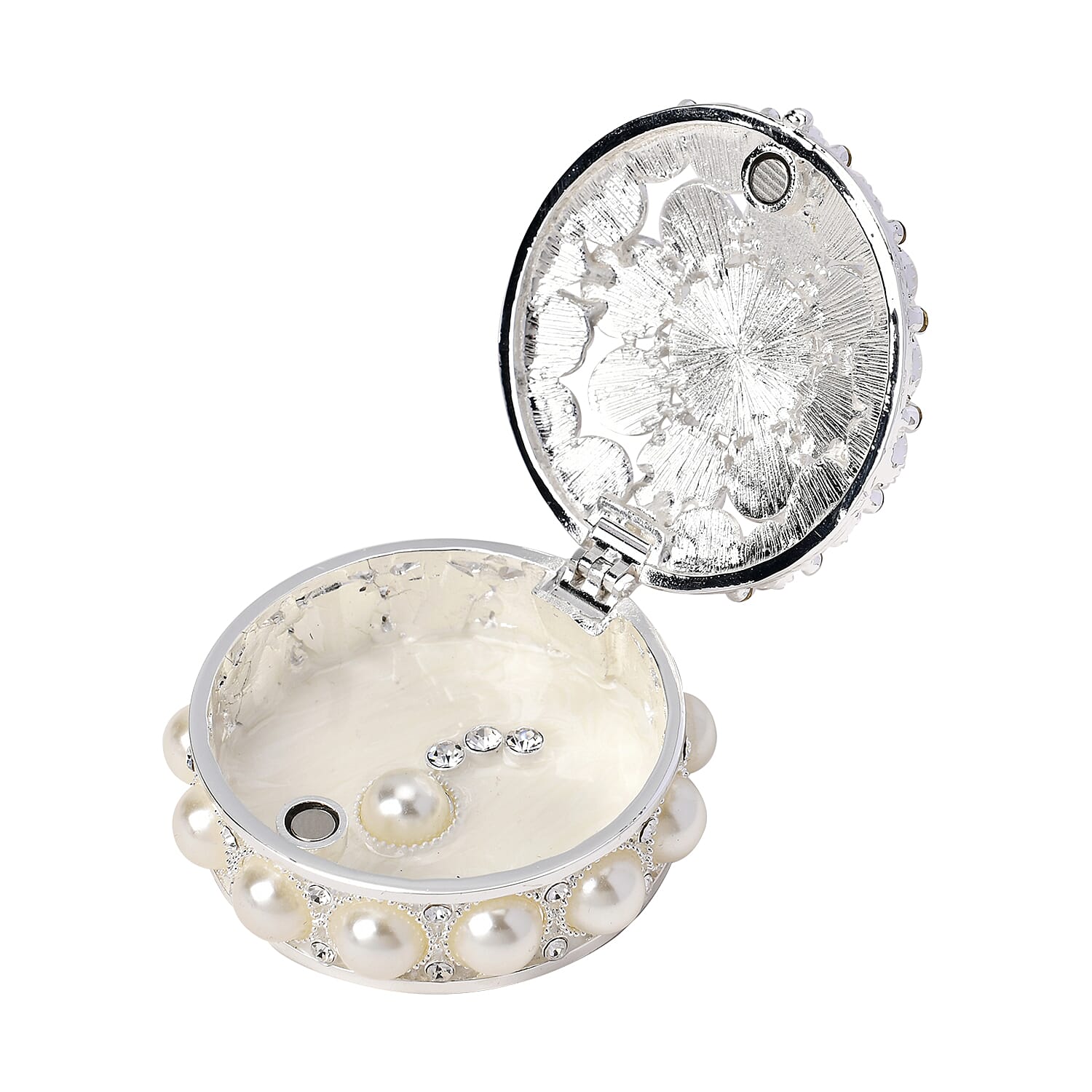 Bowknot Rhinestone Bejewelled Pearl Trinket Box  - White 7686257 3