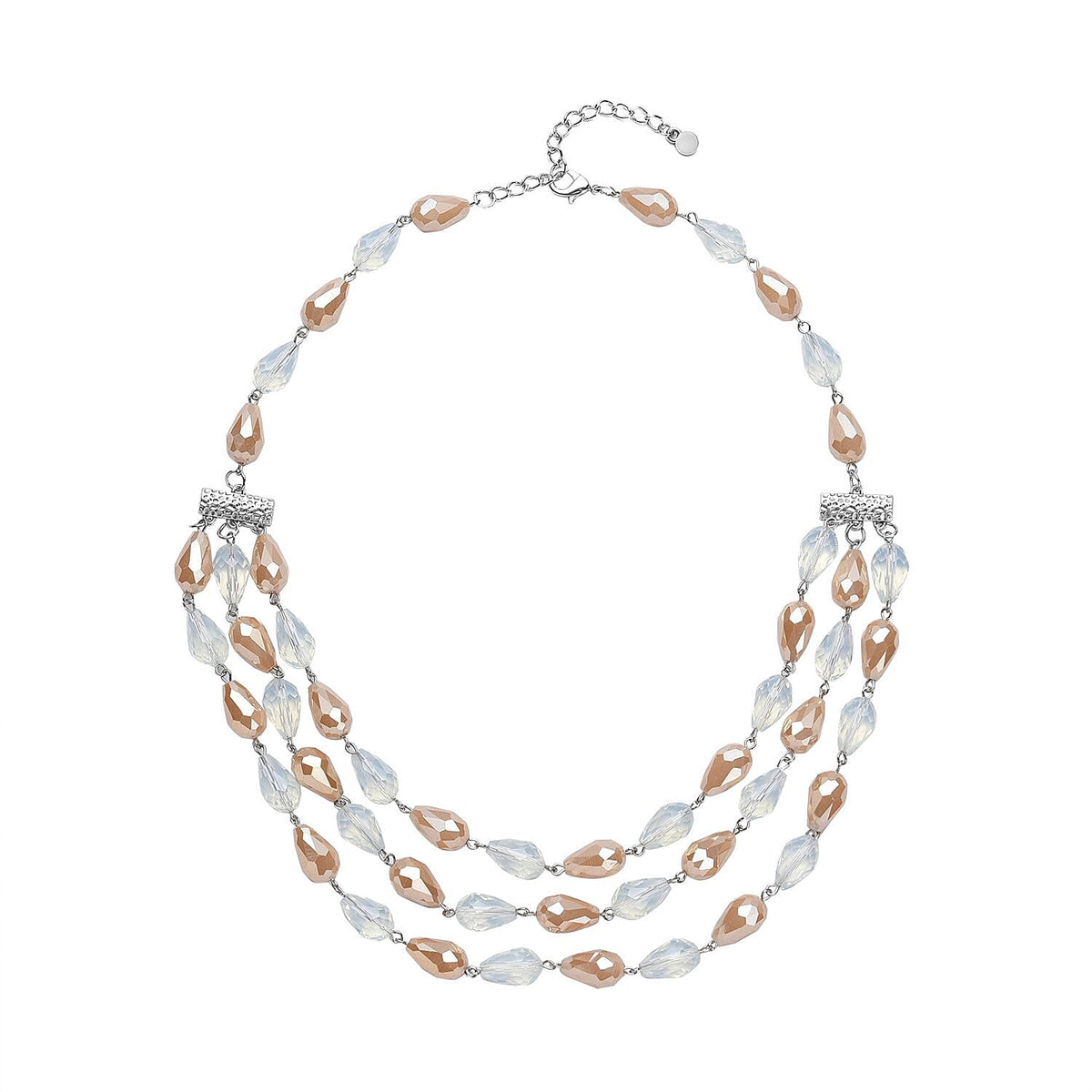 Peach And Opalite Glass  Necklace (Size - 22 With 3 Inch Extender) Silver  Tone   382.000  Ct. 8899795 0