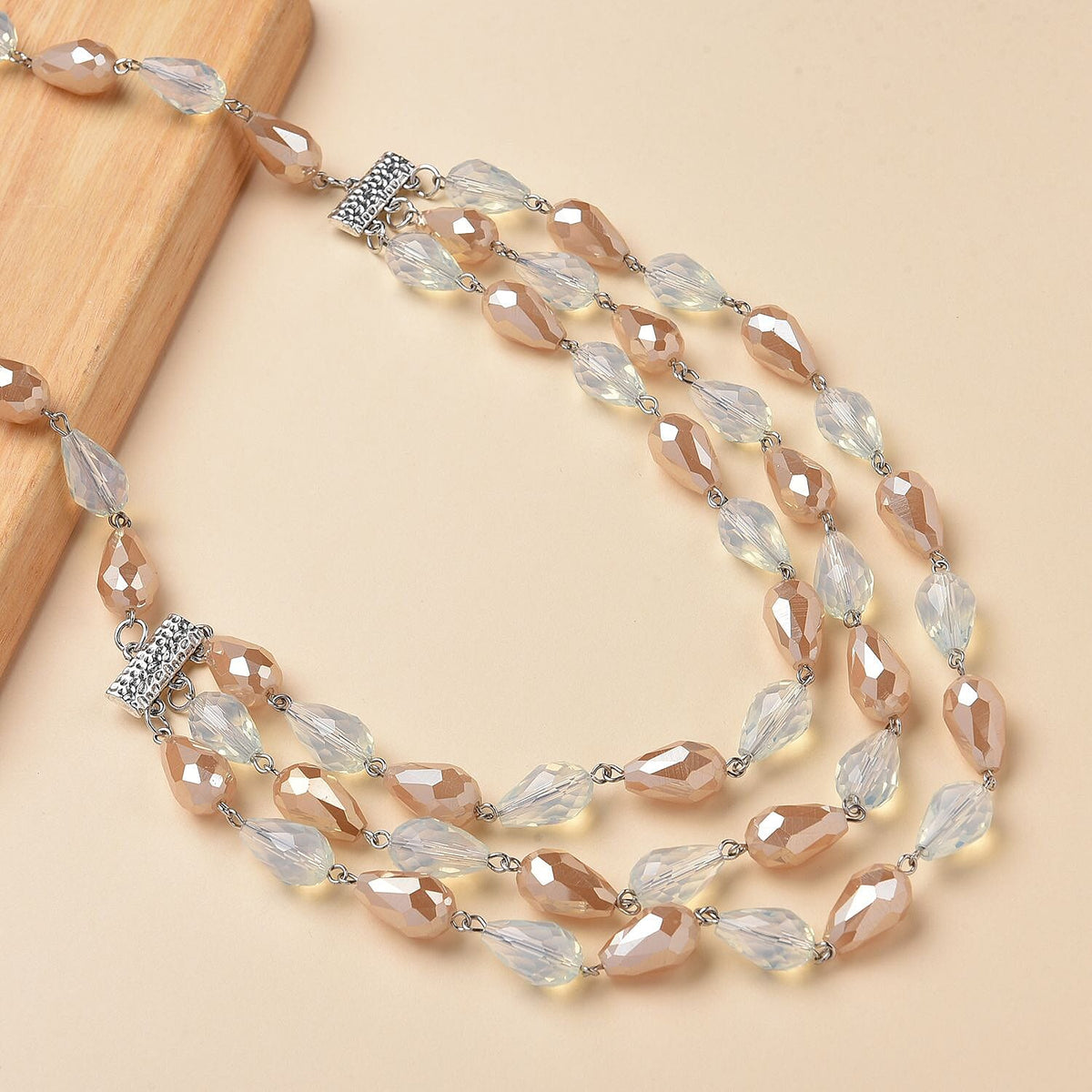 Peach And Opalite Glass  Necklace (Size - 22 With 3 Inch Extender) Silver  Tone   382.000  Ct. 8899795 2