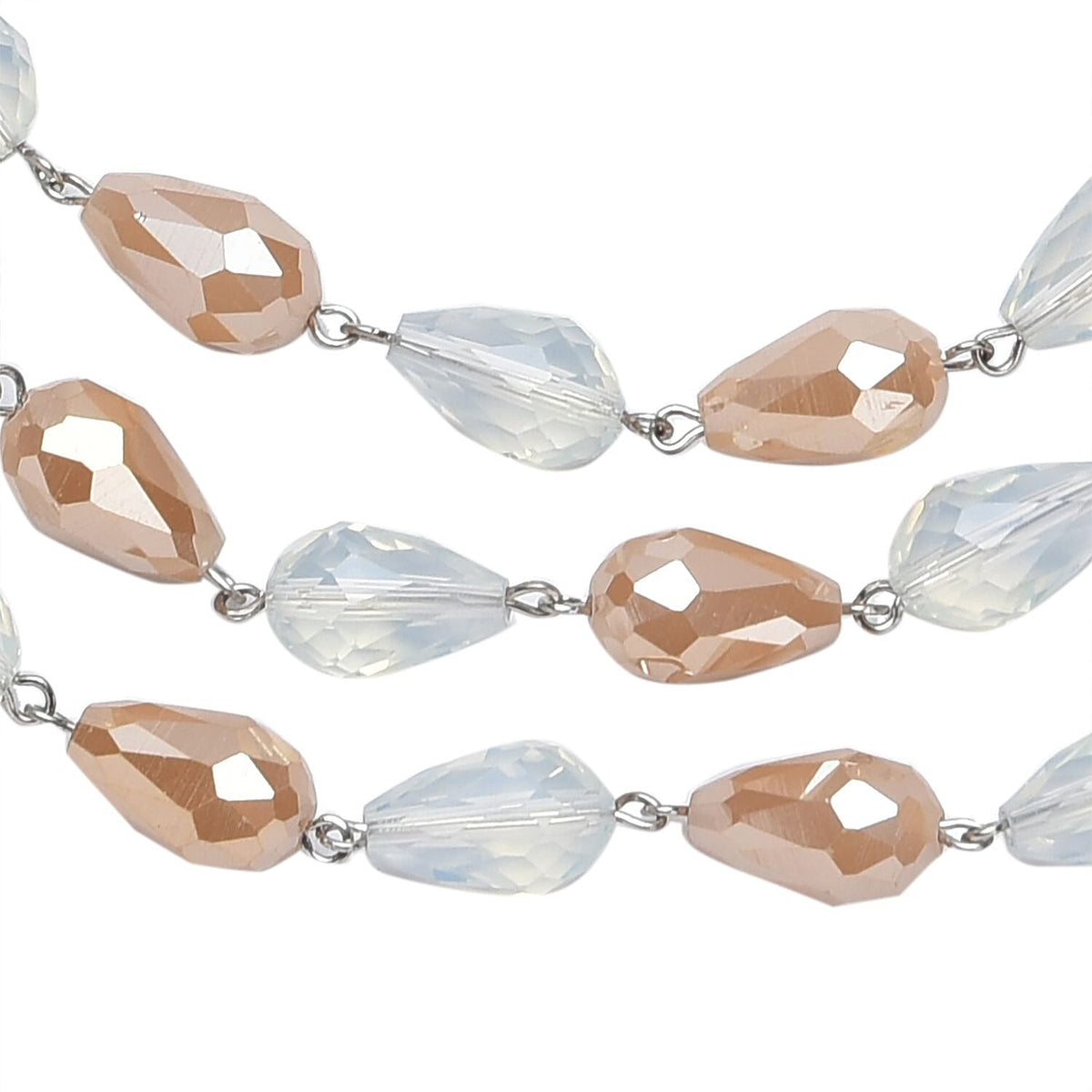 Peach And Opalite Glass  Necklace (Size - 22 With 3 Inch Extender) Silver  Tone   382.000  Ct. 8899795 3