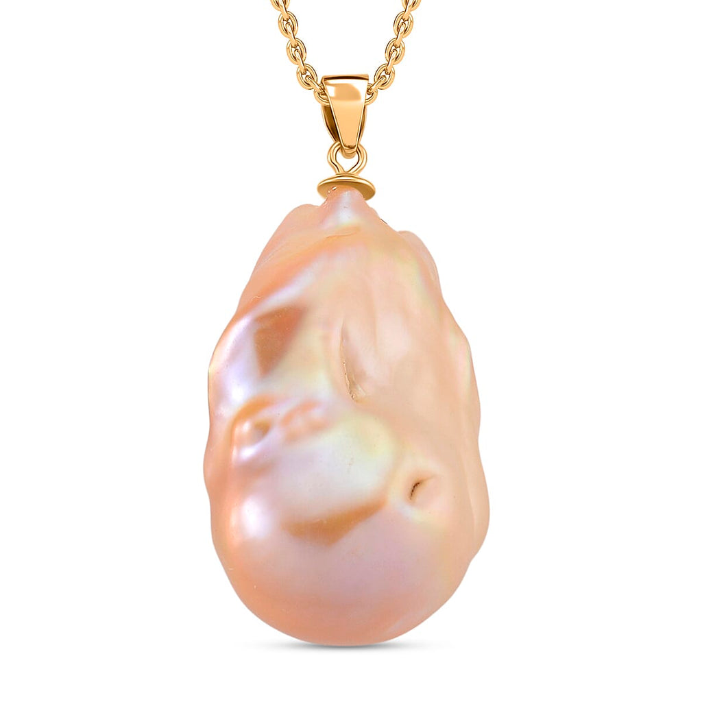 Peach Baroque Pearl Pendant with Chain (Size 20) in Yellow Gold Sterling Silver