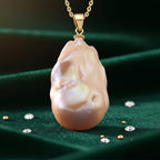 Peach Baroque Pearl Pendant with Chain (Size 20) in Yellow Gold Sterling Silver