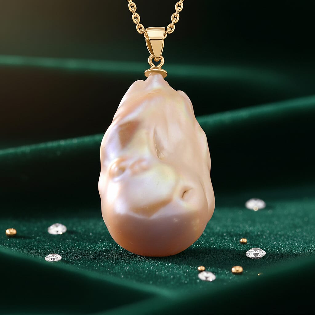 Peach Baroque Pearl Pendant with Chain (Size 20) in Yellow Gold Sterling Silver 4441183 2
