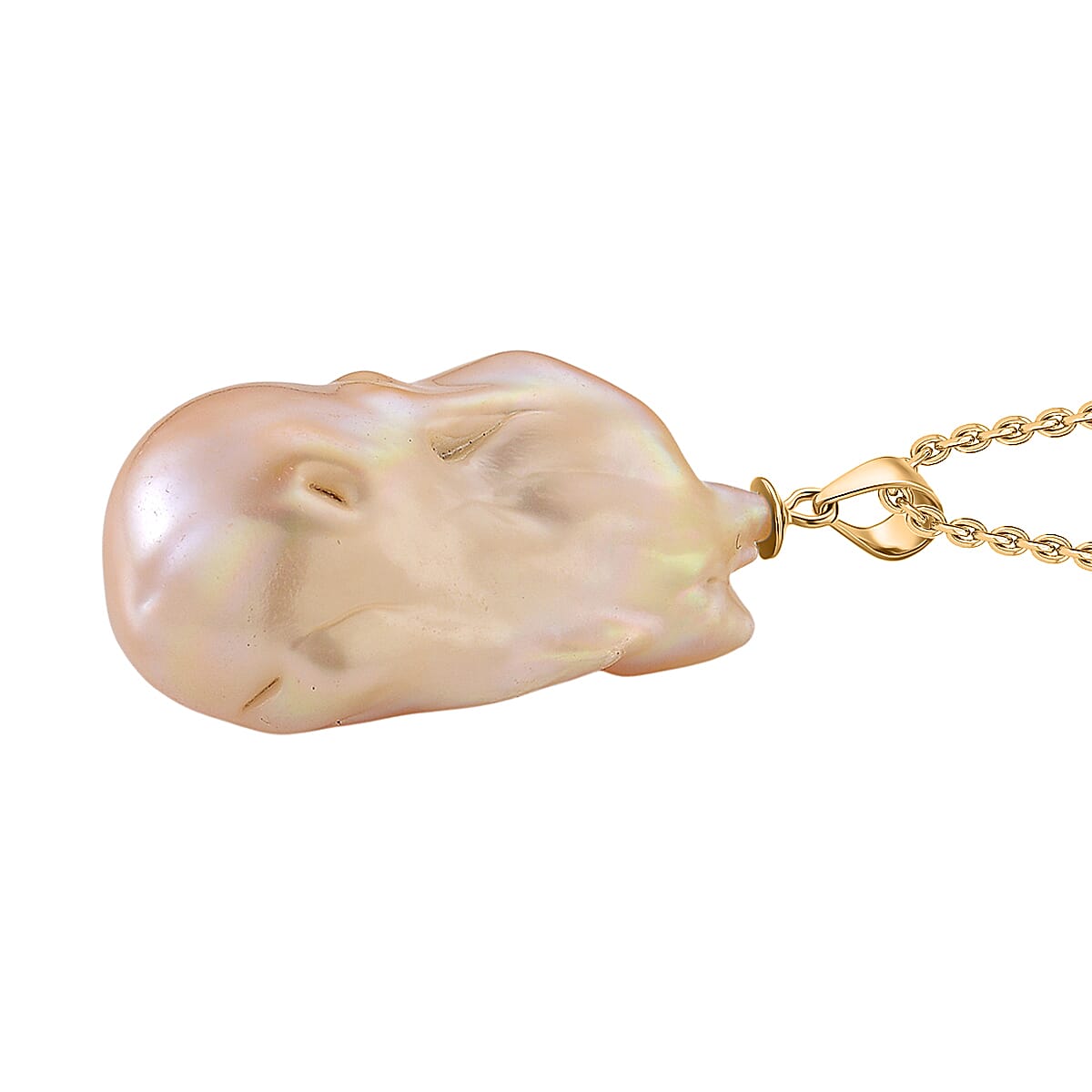 Peach Baroque Pearl Pendant with Chain (Size 20) in Yellow Gold Sterling Silver 4441183 4