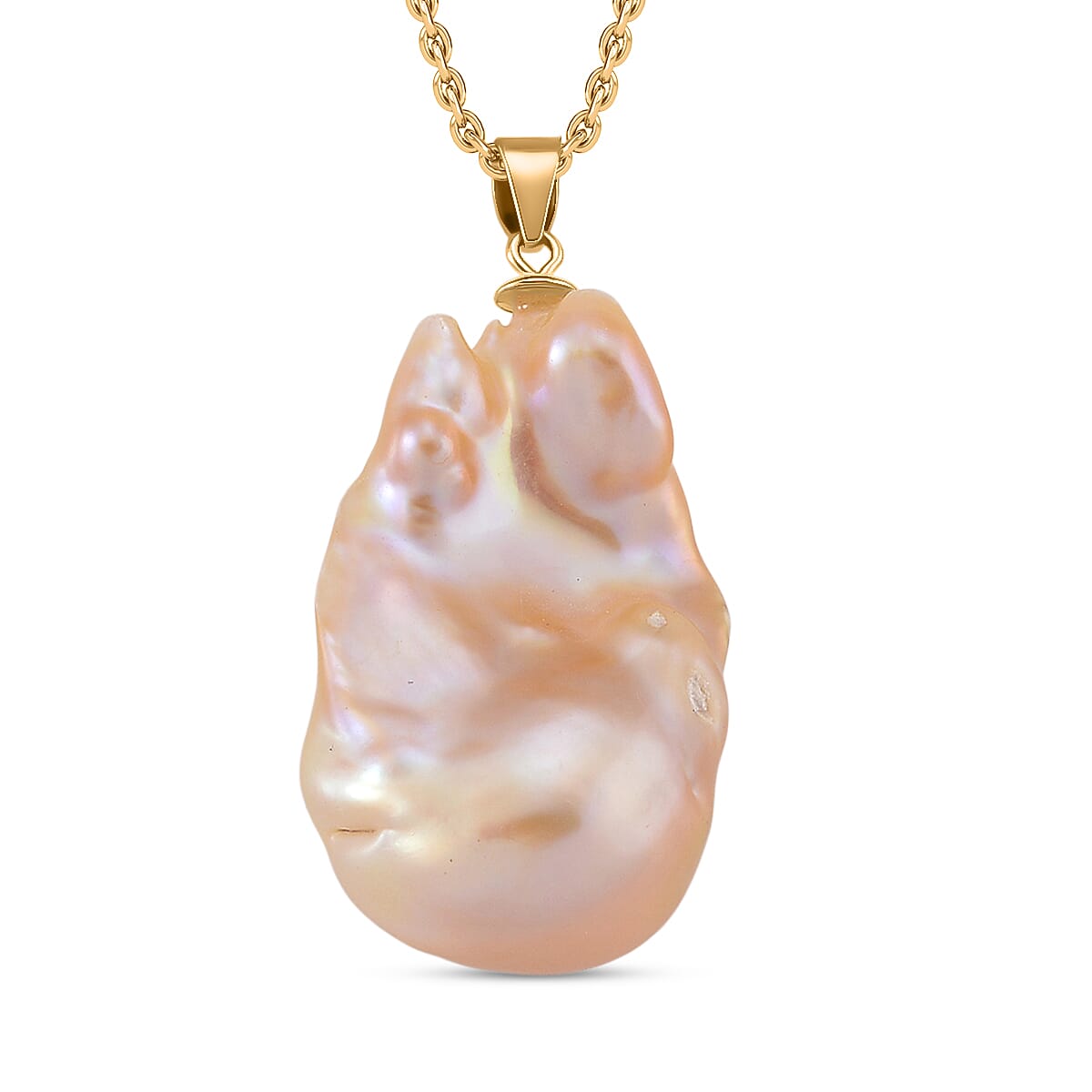 Peach Baroque Pearl Pendant with Chain (Size 20) in Yellow Gold Sterling Silver 4441183 5