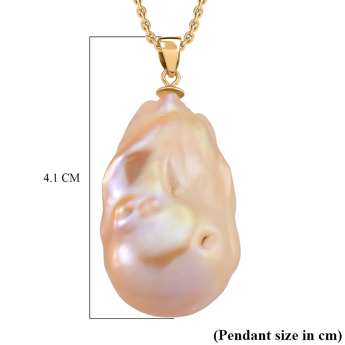 Peach Baroque Pearl Pendant with Chain (Size 20) in Yellow Gold Sterling Silver 4441183 7