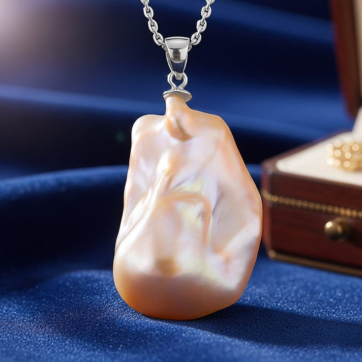 Peach Baroque Pearl Pendant with Chain (Size 20) in Rhodium Overlay Sterling Silver. 4441181 2